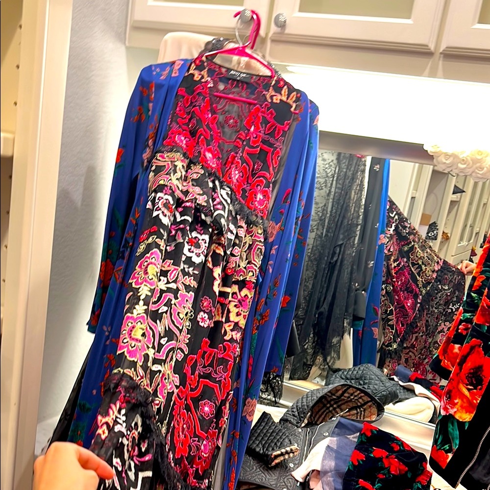 Nastygal Floral Patterned Dress with Blue Overlay